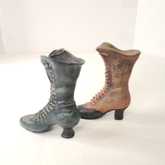 Two Vintage 1998 Victorian Ladies Resin Boots 4.5" Tall - Picture 2 of 10